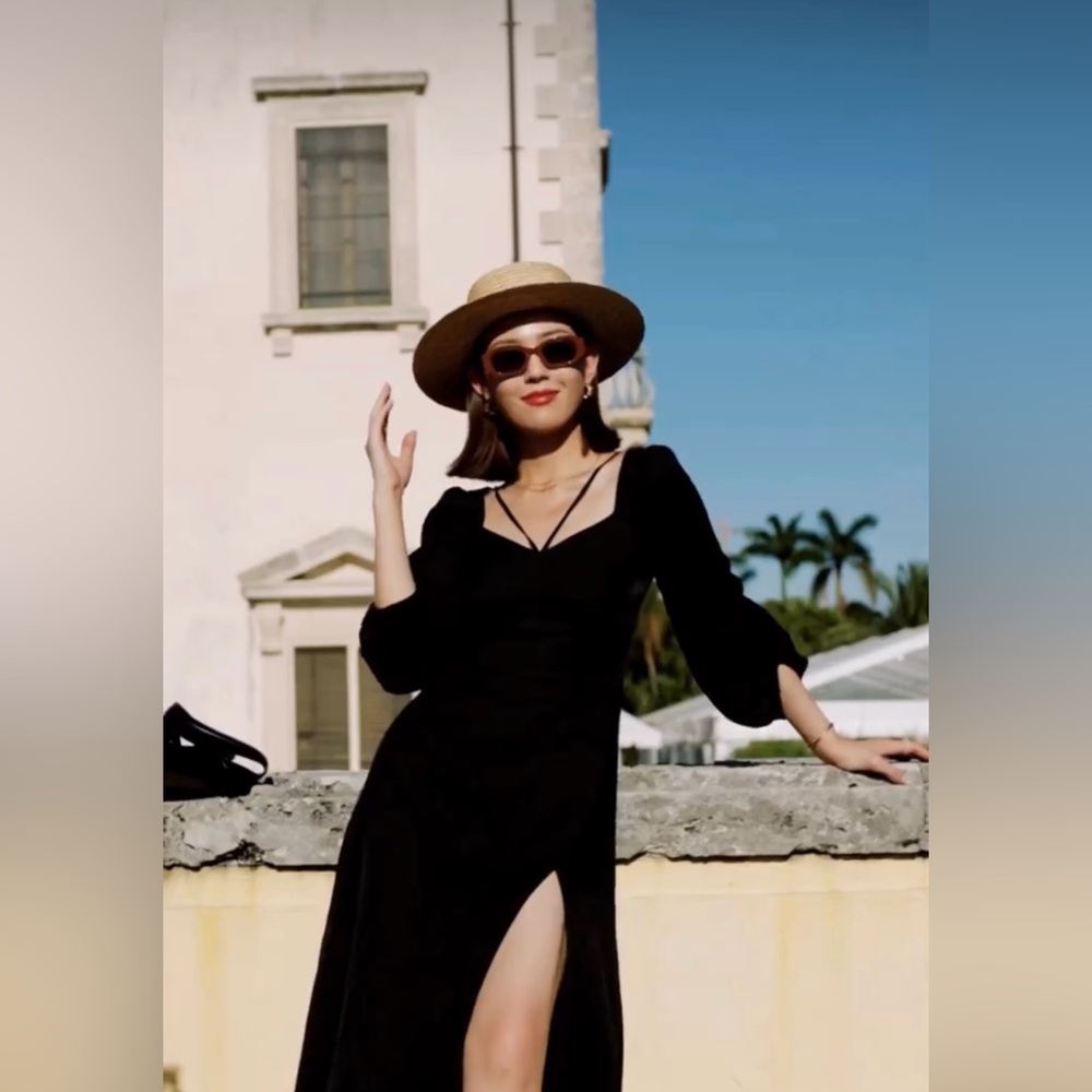 Petite Studio Black Wrap Midi Dress with Bishop Sleeves